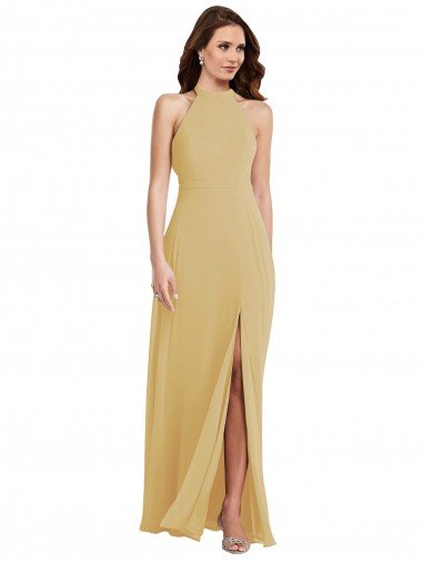 Sydney Stand Collar Halter Maxi Bridesmaid Dress with Criss Cross Open Back