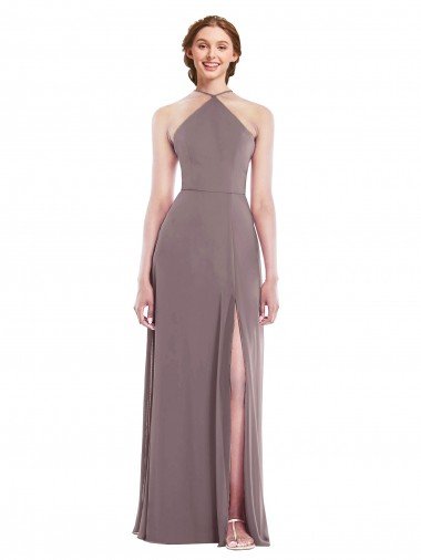 Sydney Diamond Halter Maxi Formal Bridesmaid Dress with Front Slit