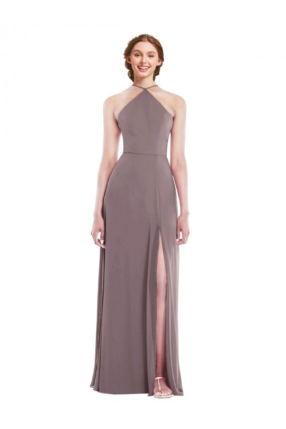 Sydney Diamond Halter Maxi Formal Bridesmaid Dress with Front Slit