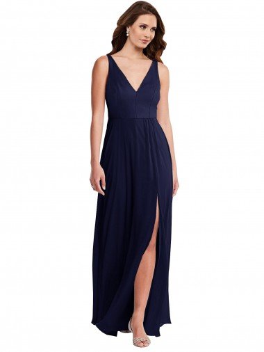 Sydney Deep V-Neck Chiffon Maxi Bridesmaid Dress with Front Slit