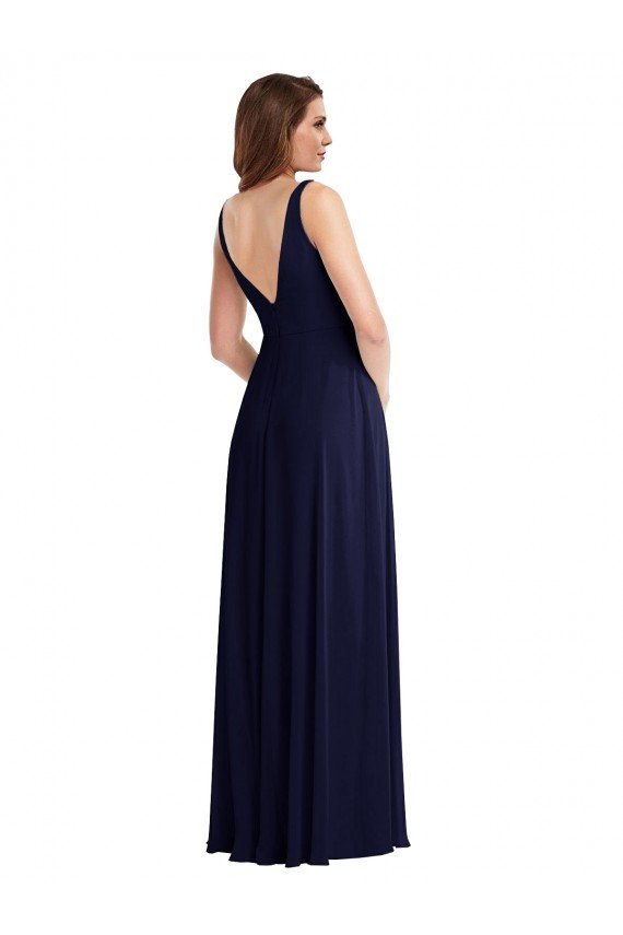 Sydney Deep V-Neck Chiffon Maxi Bridesmaid Dress with Front Slit