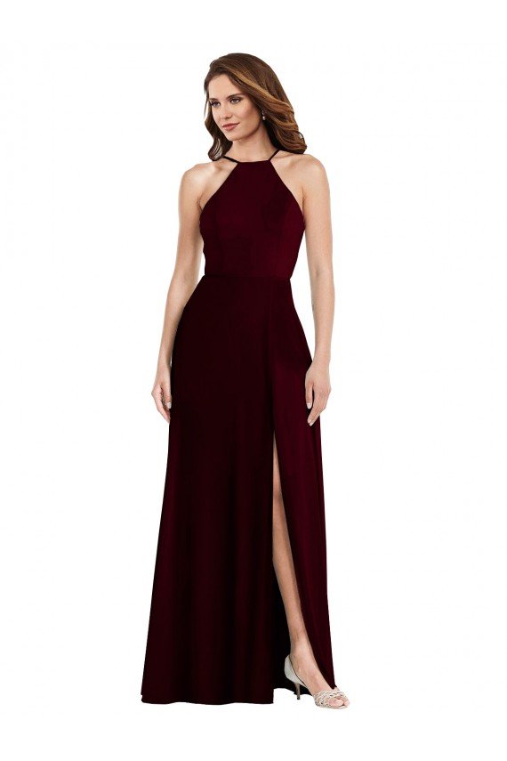 Sydney Halter Spaghetti Straps Maxi Bridesmaid Dress with Front Slit