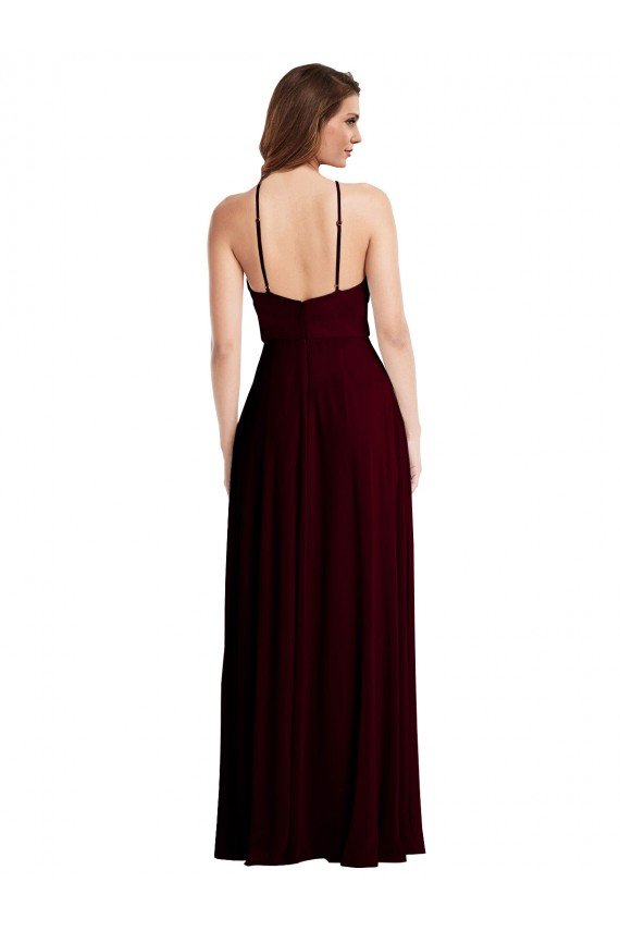 Sydney Halter Spaghetti Straps Maxi Bridesmaid Dress with Front Slit