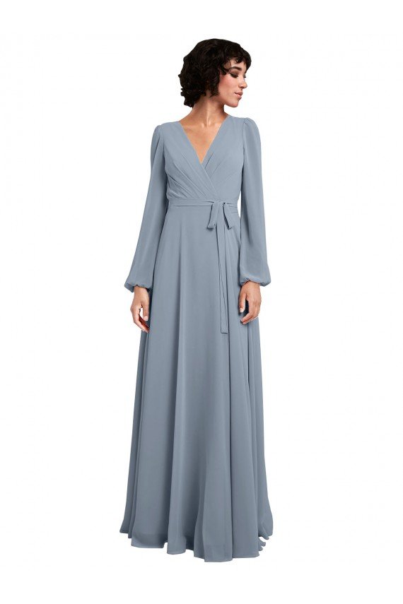 Sydney Wrap Style Long Sleeves Chiffon Bridesmaid Dress with Pleated Bodice