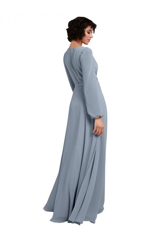 Sydney Wrap Style Long Sleeves Chiffon Bridesmaid Dress with Pleated Bodice