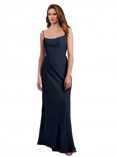 Shop Scoop Neck Long Chiffon Open Back Bridesmaid Dress with Spaghetti Straps Sydney