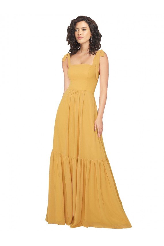 Sydney Tied Strap Square Neck Long Chiffon Bridesmaid Dress