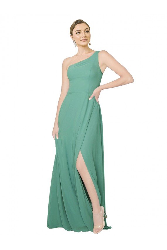 Sydney One Shoulder Asymmetric Chiffon Bridesmaid Dress with Pockets