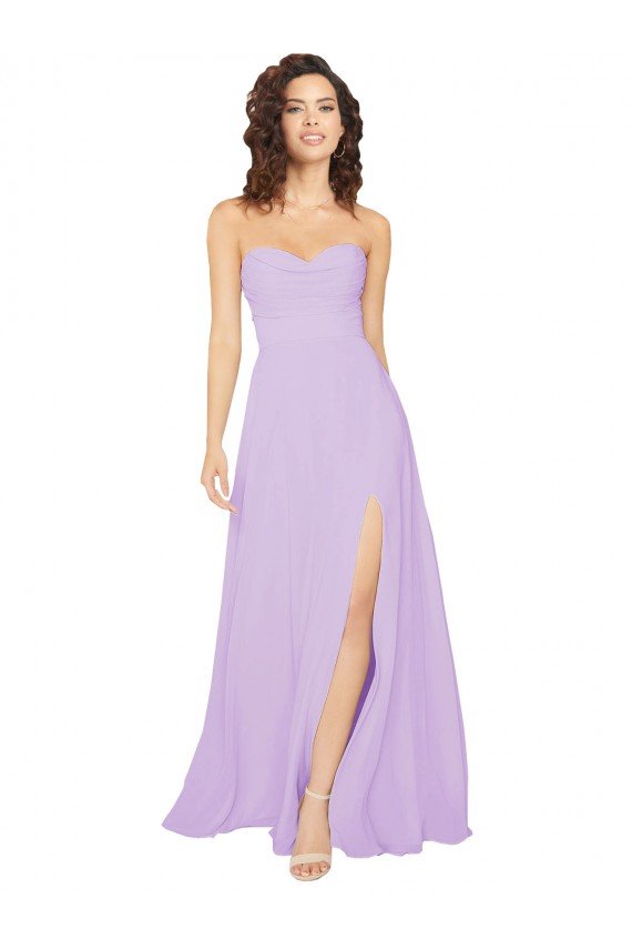 Sydney Draped Sweetheart Long Chiffon Bridesmaid Dress with Front Slit