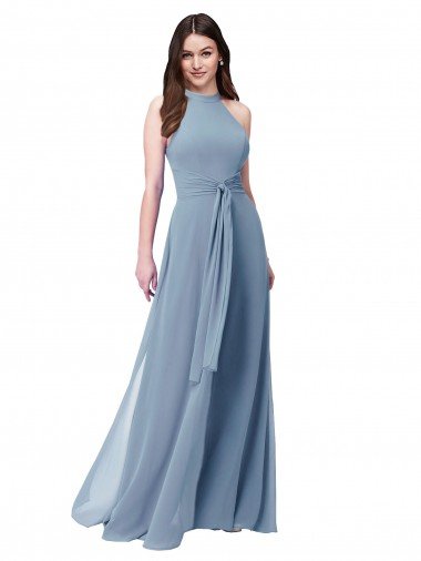Sydney Halter High Neck Chiffon Dress with Sash