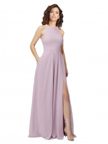 Sydney High-Halter Chiffon Bridesmaid Dress with Keyhole Cowl Back