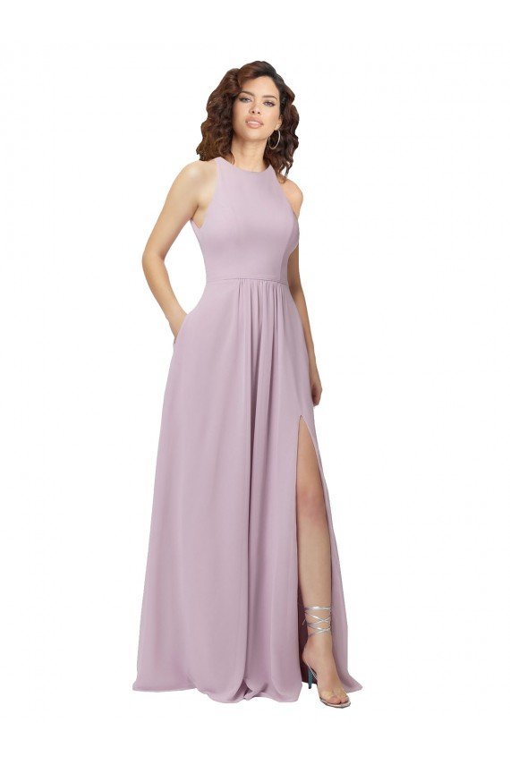 Sydney High-Halter Chiffon Bridesmaid Dress with Keyhole Cowl Back