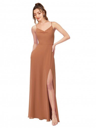 Sydney Cowl Neck Chiffon Bridesmaid Dress with Front Slit