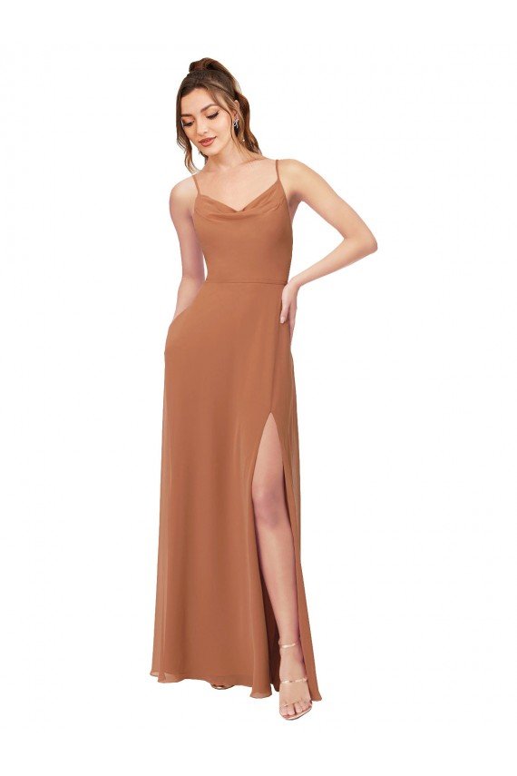 Sydney Cowl Neck Chiffon Bridesmaid Dress with Front Slit