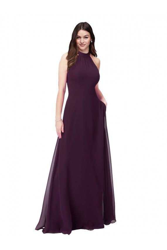 Sydney Chiffon High-Halter Bridesmaids Dress with Keyhole Back