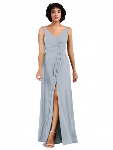 Sydney V-Neckline Wrapped Chiffon Bridesmaid Dress with Skirt Slit