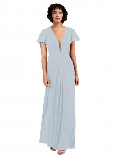 Sydney Deep V-Neckline Chiffon Bridesmaid Dress with Flutter Sleeves