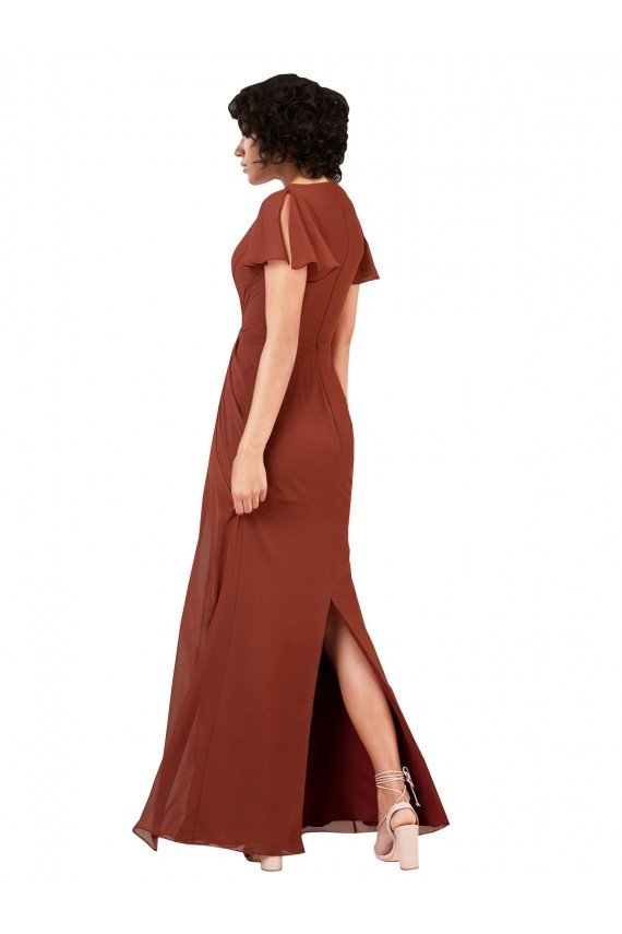Sydney Deep V-Neckline Chiffon Bridesmaid Dress with Flutter Sleeves