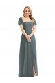 Sydney Puff Sleeves Chiffon Maxi Bridesmaid Dress with Front Slit