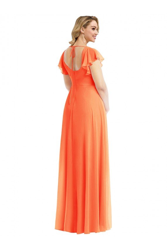 Flutter Sleeves Scoop Open Back Chiffon Maxi Bridesmaid Dress