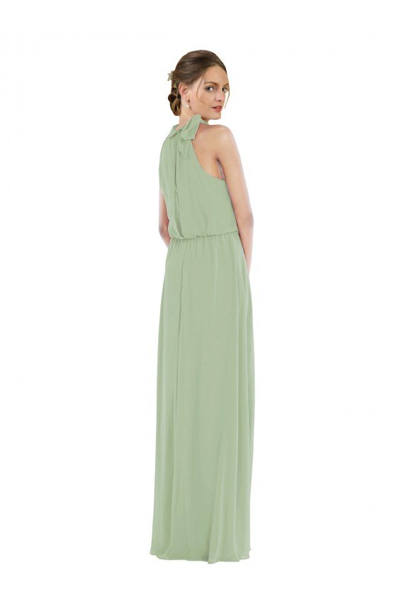 Sydney High Neck Scarf Tie Blouson Bodice Maxi Bridesmaid Dress with Front Slit