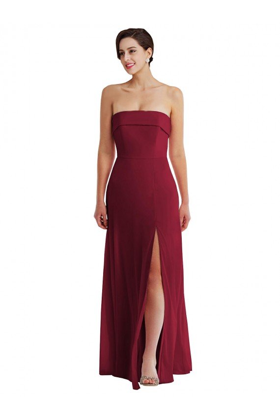 Sydney Cuffed Strapless Maxi Formal Bridesmaid Dress with Front Slit