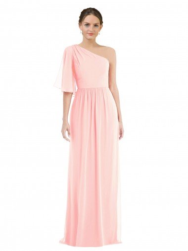 Sydney One Shoulder Bell Sleeves Chiffon Maxi Bridesmaid Dress