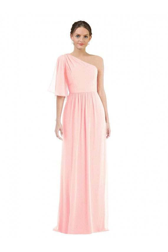 Sydney One Shoulder Bell Sleeves Chiffon Maxi Bridesmaid Dress