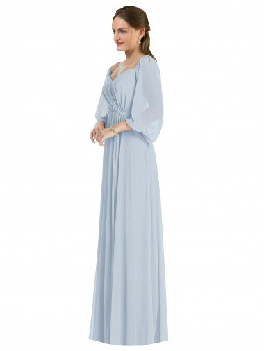 Sydney Off the Shoulder Puff Sleeve Maxi Formal Bridesmaid Dress with Front Slit