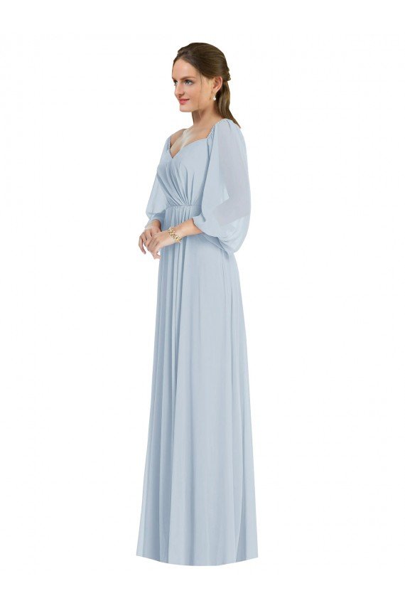 Sydney Off the Shoulder Puff Sleeve Maxi Formal Bridesmaid Dress with Front Slit