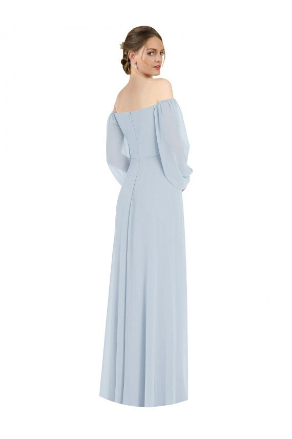 Sydney Off the Shoulder Puff Sleeve Maxi Formal Bridesmaid Dress with Front Slit