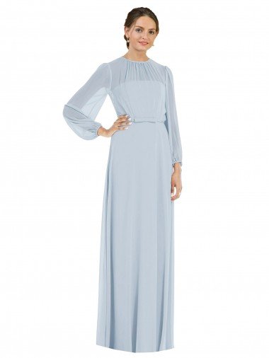 Sydney Strapless Chiffon Maxi Formal Bridesmaid Dress with Puff Sleeve Blouson Overlay