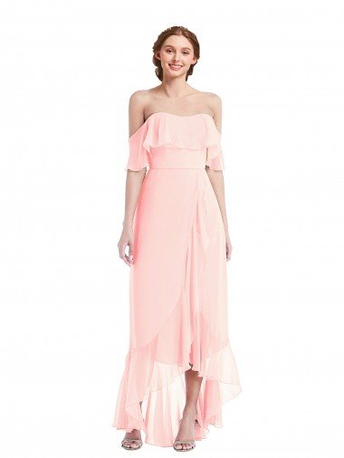 Sydney Off the Shoulder Ruffled High Low Maxi Bridesmaid Dress