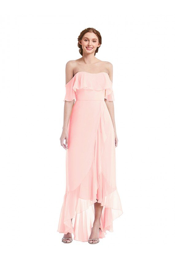 Sydney Off the Shoulder Ruffled High Low Maxi Bridesmaid Dress
