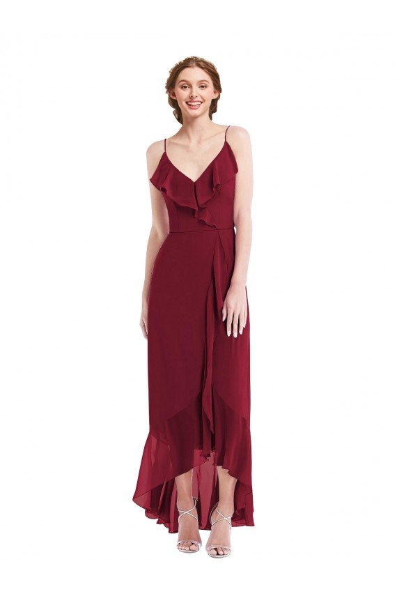 Sydney Ruffle Trimmed V-Neck High Low Wrap Chiffon Bridesmaid Dress