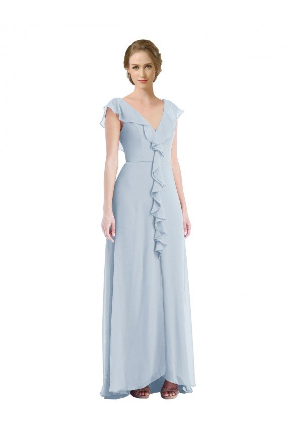 Sydney Ruffle Trimmed V Back Chiffon Maxi Bridesmaid Dress