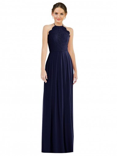 Sydney Tie Neck Lace Halter Pleated Skirt Maxi Bridesmaid Dress