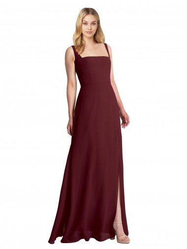 Sydney Square Neckline Soft A-Line Chiffon Bridesmaid Dress with Side Slit