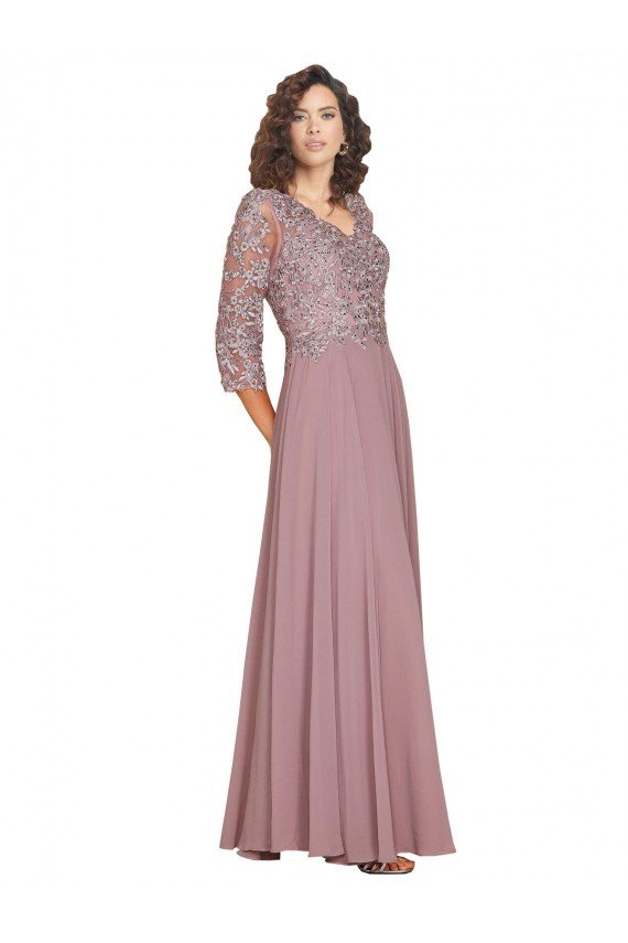 Sydney Hand-Beaded Bodice V-Neckline Long Sleeves Chiffon Bridesmaid Dress / Prom Dress