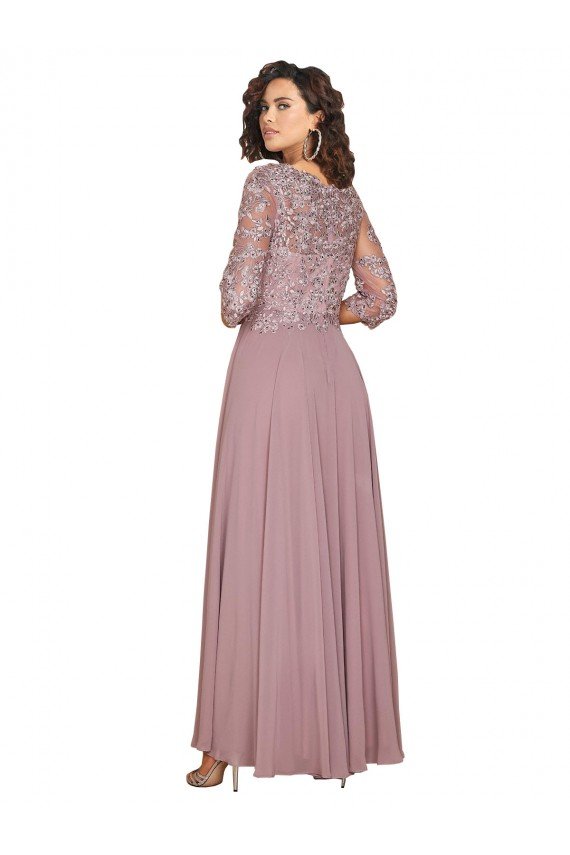 Sydney Hand-Beaded Bodice V-Neckline Long Sleeves Chiffon Bridesmaid Dress / Prom Dress