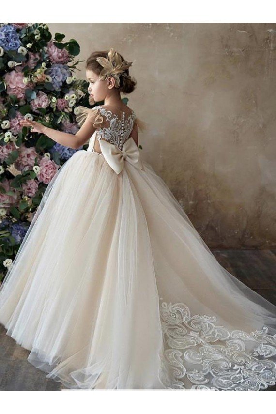 Sydney Champagne Ball Gown Sweetheart Chapel Train Sleeveless Flower Girl Dress