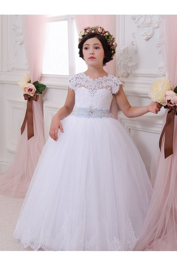 Sydney Ivory Ball Gown Sweetheart Chapel Train Cap Sleeve Flower Girl Dress