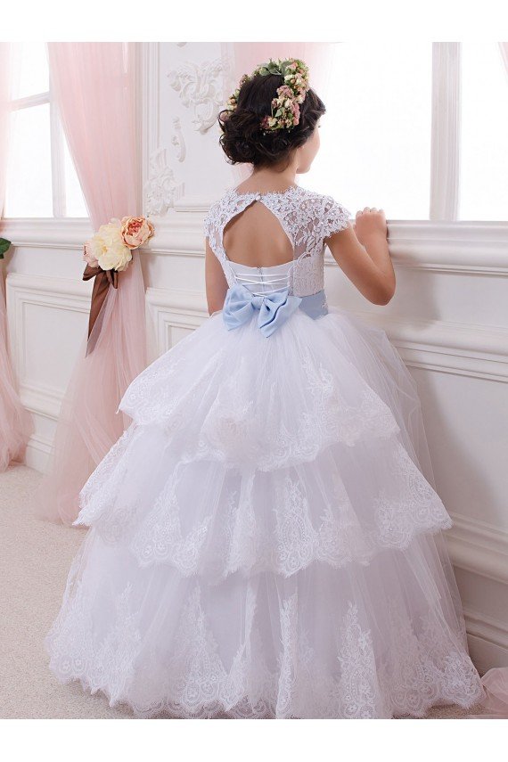 Sydney Ivory Ball Gown Sweetheart Chapel Train Cap Sleeve Flower Girl Dress