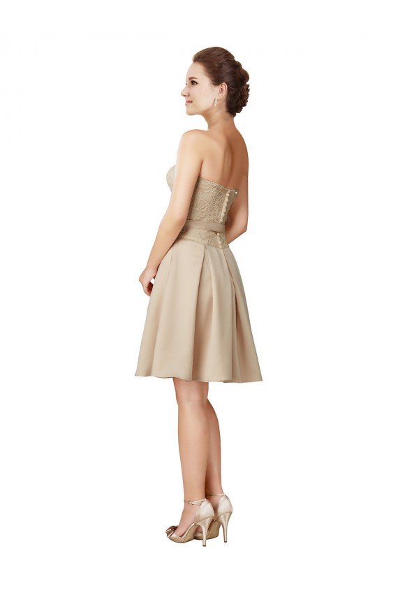 Sydney Short Classic Beaded Lace and Satin Bridesmaid Dress with Matching Satin Tie Sash