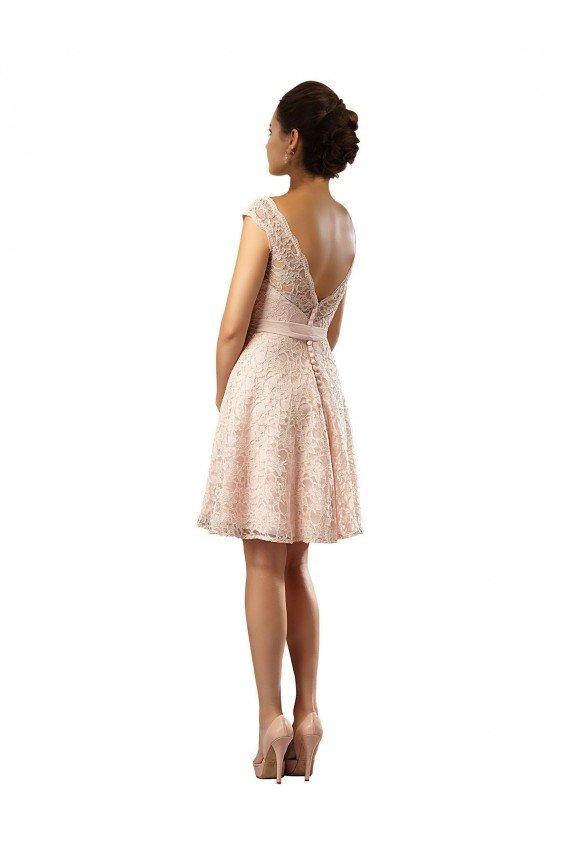 Sydney Short Knee Length Lace Bridesmaid Dress with Matching Chiffon Tie Sash