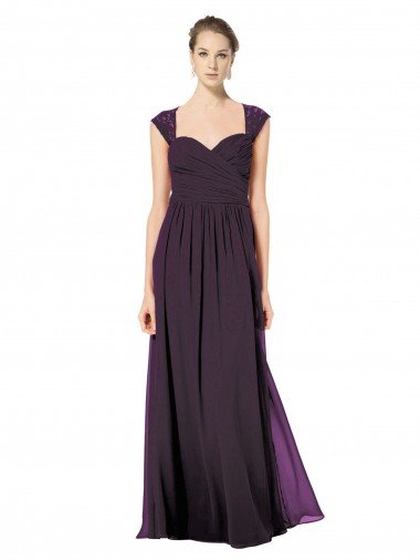 Sydney Long Chiffon Sweetheart Bridesmaid with Lace Straps and Keyhole Back