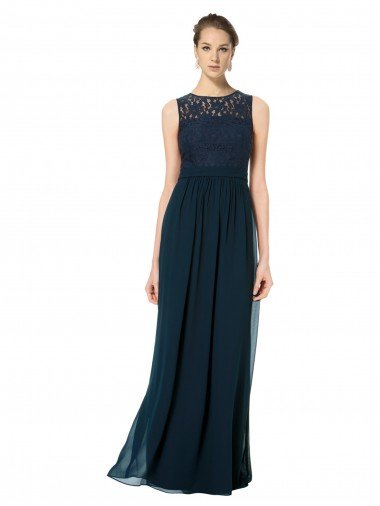 Sydney Long Chiffon Bridesmaid Dress with Lace Sleeveless Bodice and Keyhole Back