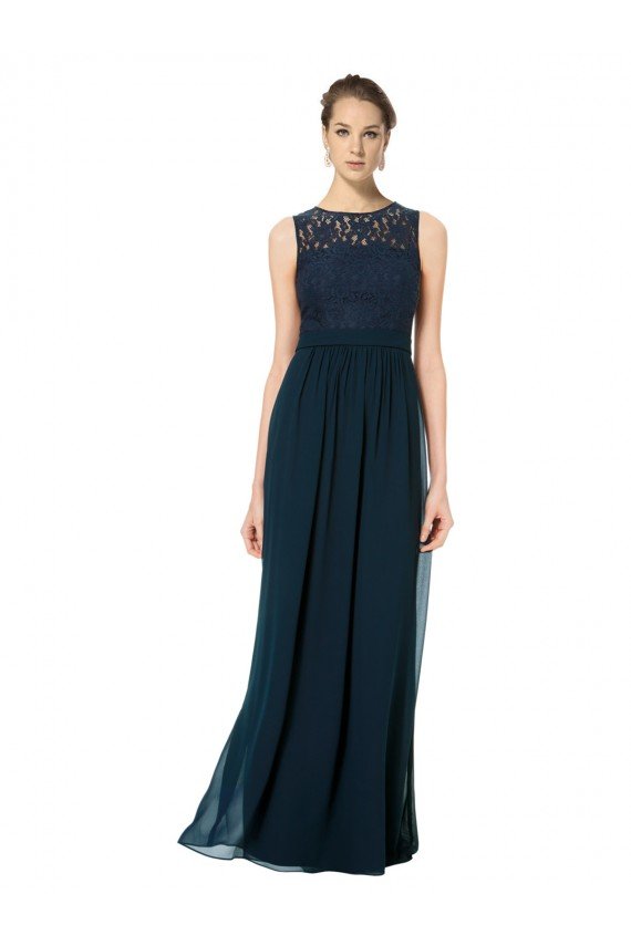Sydney Long Chiffon Bridesmaid Dress with Lace Sleeveless Bodice and Keyhole Back