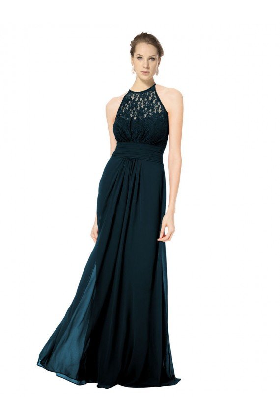 Sydney Lace Halter Bodice Long Chiffon Bridesmaid Dress