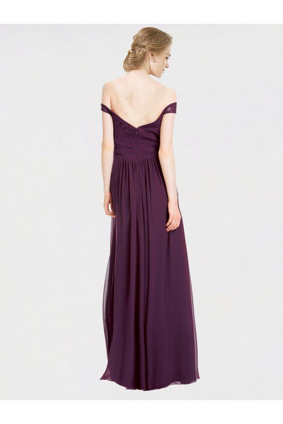 Sweetheart Long Bridesmaid Dress with Off the Shoulder Cap Sleeve Lace Bodice
